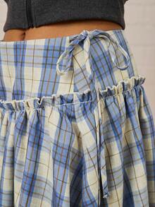 COUREZ Heavy Weight Check Drop Waist Midi Skirt /Autumn Fall Women Clothes Y2K Winter Clothes - Multicolor - View 6