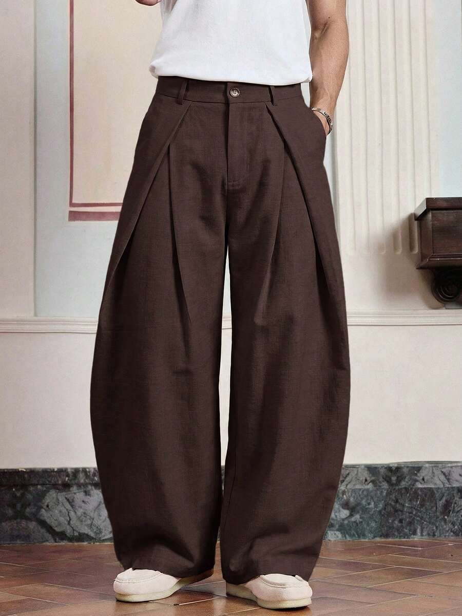 EASEVO Pantalones de pierna curva de unicolor para hombre de talla grande estilo commuter - Café integral - Ver 1