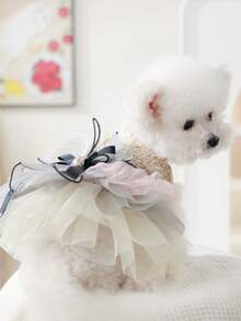 PETSIN 1pc Pet Fragrance Style Bow Puff Dress, Princess Style Light Luxury Dress Dress, Cat And Dog Autumn/Winter Universal Clothes, Party, Stroll, Picnic, Daily Dressing - Multicolor - View 12