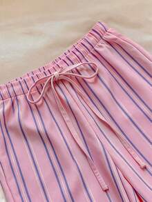 SHEIN EZwear 女款休閒街頭風條紋拼接抽繩腰長褲 - 彩色 - 查看 4