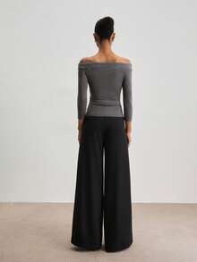 ATUI Studio Atasan Rajut Wanita Lengan 3/4 Campuran Wol Tencel Motif Marmer Layar Perak Model Bahu Terbuka - Atasan untuk Transisi Musim Gugur/Musim Dingin, Pakaian Berlapis yang Penting - Light Grey - View 8