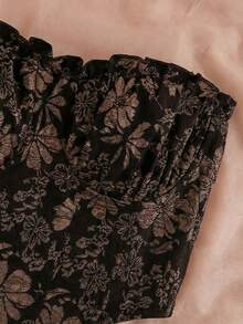 Soleia Women's Plus Size Black Textured Fabric Vintage Bandeau Top - Brown - View 5
