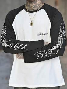 Devon Thys Men's Loose Fit Raglan Sleeve T-Shirt, Black & White Contrast, Handwritten English Print Graphic Long Sleeve Men Men's Long Sleeve T-Shirt Baseball Tee Men's Baseball Shirt Jersey Long Sleeve Old Money,Daily Leisure, Weekend Trips, Outdoor Activities, Travel Expeditions, Relaxed Work Environments Or Semi-Formal Occasions, Boyfriend/Husband Gift, Anniversary /Birthday Gift Party Summer Vacation Holiday New Years Wedding Valentine's Day - Black and White - View 6
