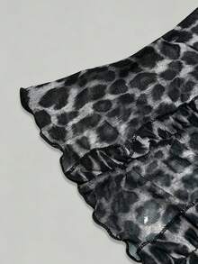 LUMIGAL Summer Fashion Deep V-Neck Leopard Print Sheer Top - Dark Grey - View 4
