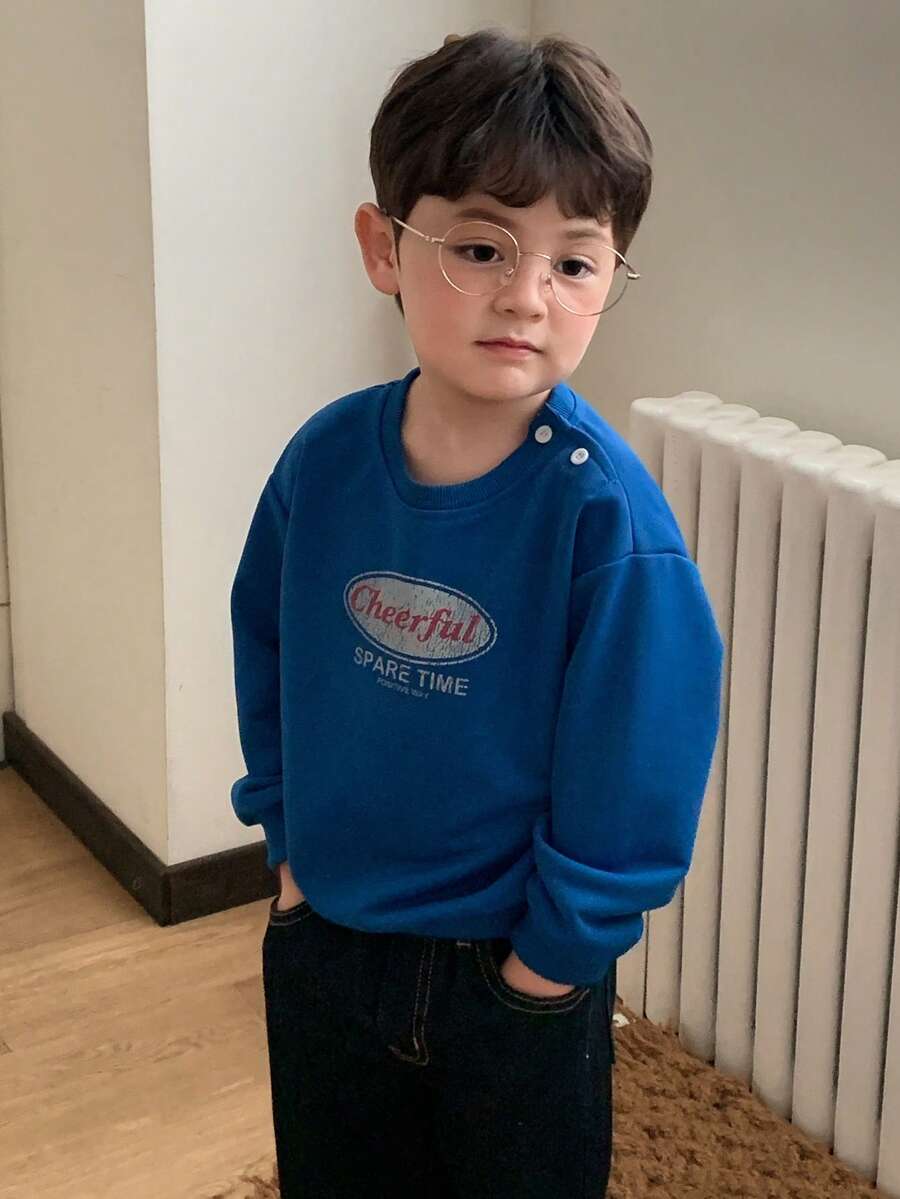 DAZY Baby Boys Crew Neck Letter Print Long Sleeve Sweatshirt Toddler Fall - Blue - View 1