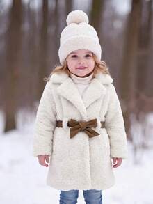 SHEIN Babygirl Autumn/Winter Cute Versatile Khaki Fluffy Belted Jacket - Khaki - View 1