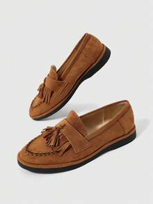 Sleekvia Women's Metallic Decor Glossy Casual Everyday Oxford Flats For Christmas Fall Shoes - Brown - View 9