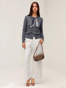 SHEIN Orluneo 女士时尚围巾毛衣配饰，适合秋季通勤 - 灰色 - 查看 5
