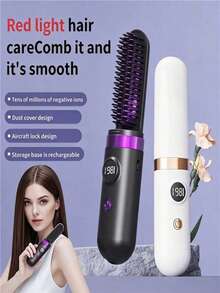 Teckwe Wireless Straightening Comb Negative Ion Hair Care, One Comb To Smooth FlyawaysNegative Ion Anti-Scald Straightening Comb, Smoothing Natural Curls Without Damaging Hair Quality Built In 4000mAh Battery - one size fits all - View 3