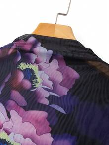GlowEve Middle-Aged Women Spring Autumn Navy Blue Floral Pattern Elastic Mesh Long Sleeve T-Shirt Slimming Fashion Matching Casual Daily Family Birthday - Purple - View 7