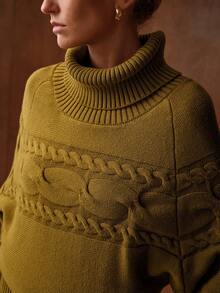 MOTF PREMIUM WOMEN SOLID HIGH NECK RAGLAN SLEEVE CABLE KNIT SWEATER & SPLIT HEM KNIT SKIRT SET - Green - View 3