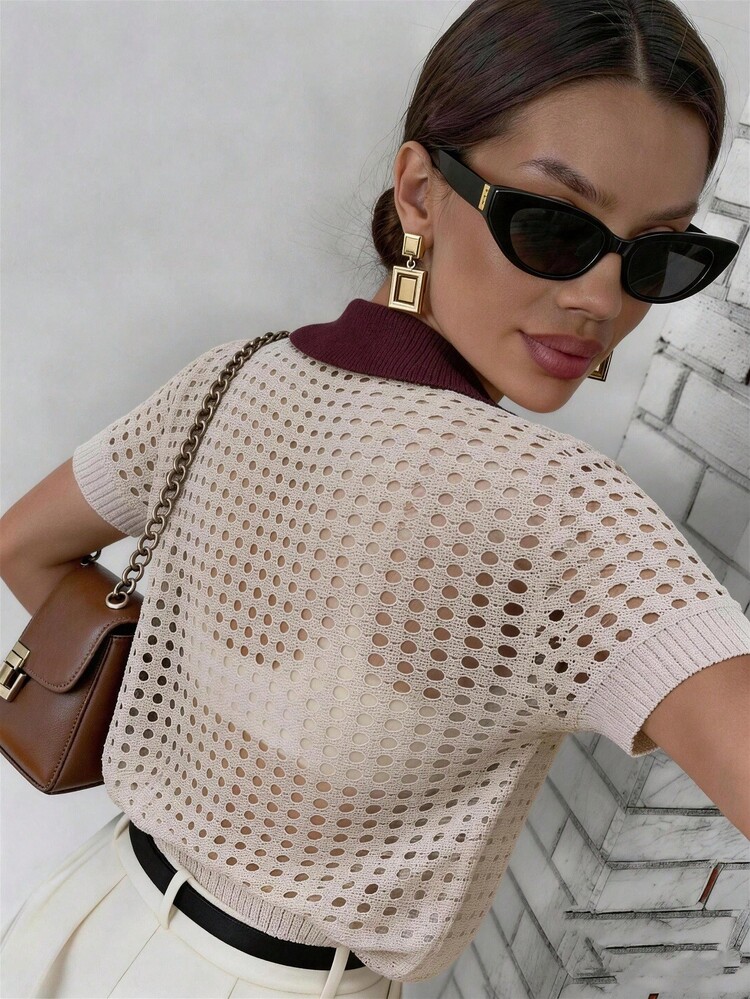 Franclia Women's Colorblock Casual Versatile Daily Wear Knit Top - Beige - View 8