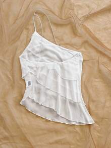 Soleia Women's Solid Color One-Shoulder Casual Versatile Daily Wear Top - White - View 2