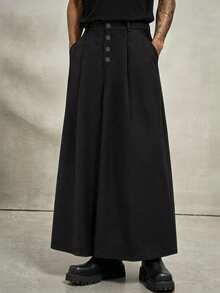 PAVTROS Men's Fashion Versatile Button Pleated Pocket Loose Casual Long Pants - Black - View 1