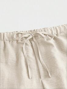 EASEVO Men's Plus Size Solid Color Drawstring Waist Pocket Wide Leg Loose Fit Long Pants - Beige - View 5