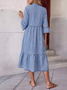 Brillora Women's Casual Boho Denim Vacation Dress Autumn Outfits Country Modest Brunch Light Blue - Medium Wash - View 3