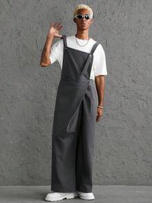 Manfinity Roghcode Men's Solid Color Casual Daily Wear Overalls - Dark Grey - View 6