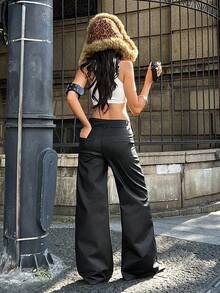 Jeanoix Y2K Women's Fashion Black Wide Leg Long Pants - Black - View 2