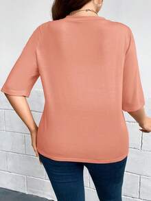 SHEIN LUNE 大尺碼女款純色休閒百搭日常開襟衫 - 粉色 - 查看 2