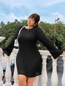 GalTyme 2026秋季情人節婚禮晚宴性感優雅休閒聚會約會生日派對針織紋理長袖黑色洋裝 - 黑色 - 查看 5