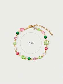 Glisma Colored Gemstone Inlaid Women's Chain Bracelet (Random Color Arrangement) - Gold - View 6