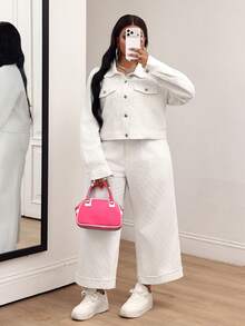 Slaydiva Festival Plus Size Women's White Non-Stretch Long Sleeve Denim Jacket - White - View 8