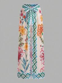 Swim Oasis 女款花卉印花度假背心上衣與三角比基尼泳褲兩件式泳裝搭配綁帶遮陽長裙 3 件組 - 彩色 - 查看 5
