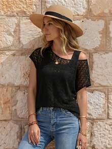 EMERY ROSE Women Lace Splicing Top With 2 In 1 Design - Black - View 3