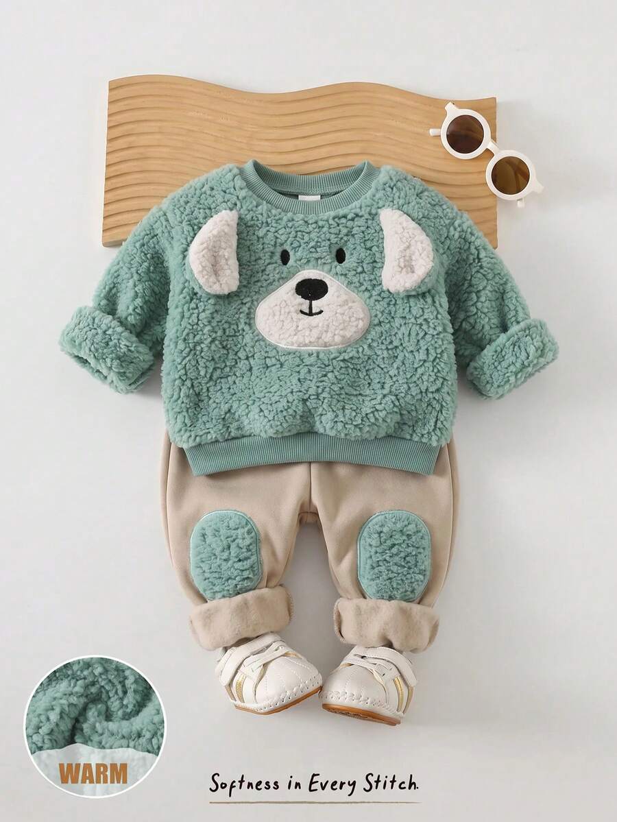 Cozy Pixies Set Pakaian Kasual Sehari-hari untuk Bayi Laki-laki: Kaos Lengan Panjang Berkerah Bulat dengan Lapisan Termal untuk Musim Gugur dan Musim Dingin - MultiWarna - View 1