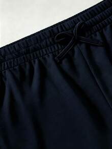 Tween Girl Drawstring Waist Solid Color Casual Daily Shorts - Navy Blue - View 4