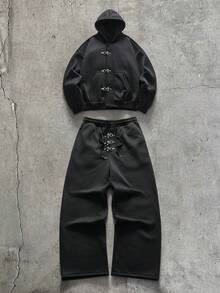 AXEPEAK Men's Fashion Hoodie & Sweatpants Set - Black - View 1