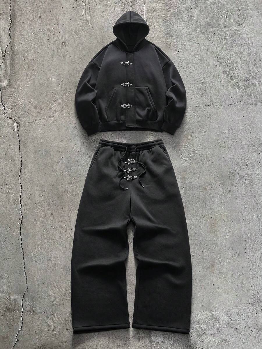 AXEPEAK Men's Fashion Hoodie & Sweatpants Set - Black - View 1