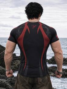 Ironwick 男士休閒印花拼接色圓領短袖運動T恤 - 彩色 - 查看 2