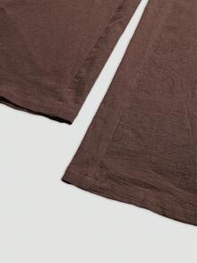 Zayélia Women's Side Button Pocket Wide Leg Loose Casual Long Pants - Chocolate Brown - View 5