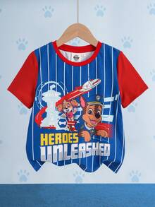 SHEIN | PAW Patrol Young Boy Colorblock Striped Cartoon Print T-Shirt - Multicolor - View 3