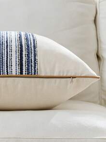 Cirelle 1pc/2pcs All-Season Middle Vertical Striped Patchwork Throw Pillow Covers, Square Cushion Cases With Piped Edge Design, Neutral Rustic Farmhouse Boho Home Decor For Sofas,Bedrooms,Bay Windows,Homestays&Influencer Apartments,Pillow Insert Not Included - Blue - View 7