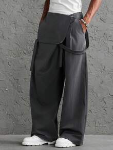 Manfinity Roghcode Men's Solid Color Casual Daily Wear Overalls - Dark Grey - View 7