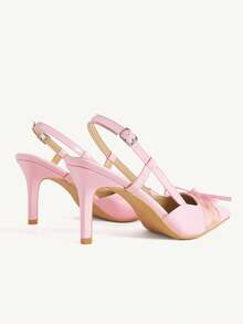CUCCOO CHICEST French Retro Brown Satin Pointed High Heels Women, Bow Back Empty Stiletto Shoes, Socialite Banquet Shoes Fall Shoes - Pink - View 6