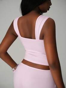 Nooralise Women's Coquette Pink Cami Top - Lace Trim Sweetheart Neck Ruched Tank Top With Bow - Pink - View 2