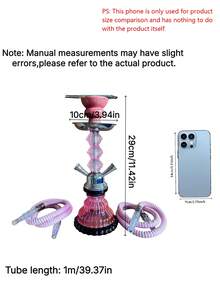 1pc Small 2 Hose Hookah Set – Glass Base Ceramic Bowl Shisha Pipe, Portable Outdoor Party Gift For Friends - Pink - View 3