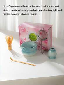 Gradient Bow Matcha Set Japanese Ceramic Tea Bowl With Spout Bamboo Tea Whisk And Sieve 5-Piece Complete Gift Box Afternoon Tea Gift Tea Set - Multicolor - View 18