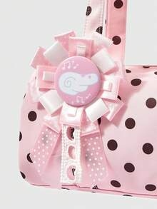 ROMWE Kawaii Pita Motif Polkadot Pink Putih Gaya Y2K dengan Desain Lencana, Dekorasi Tas Serbaguna, Bros, dan Dekorasi Lainnya. - Berwarna merah muda - View 1