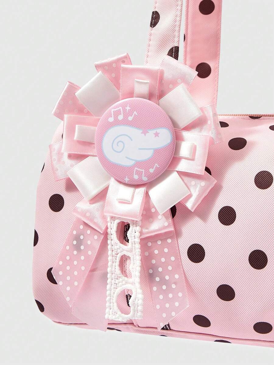 ROMWE Kawaii Pita Motif Polkadot Pink Putih Gaya Y2K dengan Desain Lencana, Dekorasi Tas Serbaguna, Bros, dan Dekorasi Lainnya. - Berwarna merah muda - View 1