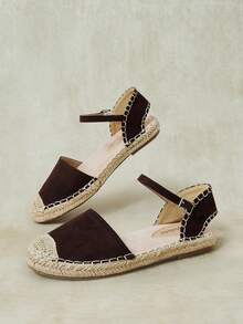 Styleloop Ladies, Straw Twine, Buckles, Lame Heels, Platform Flats. - Rust Brown - View 1