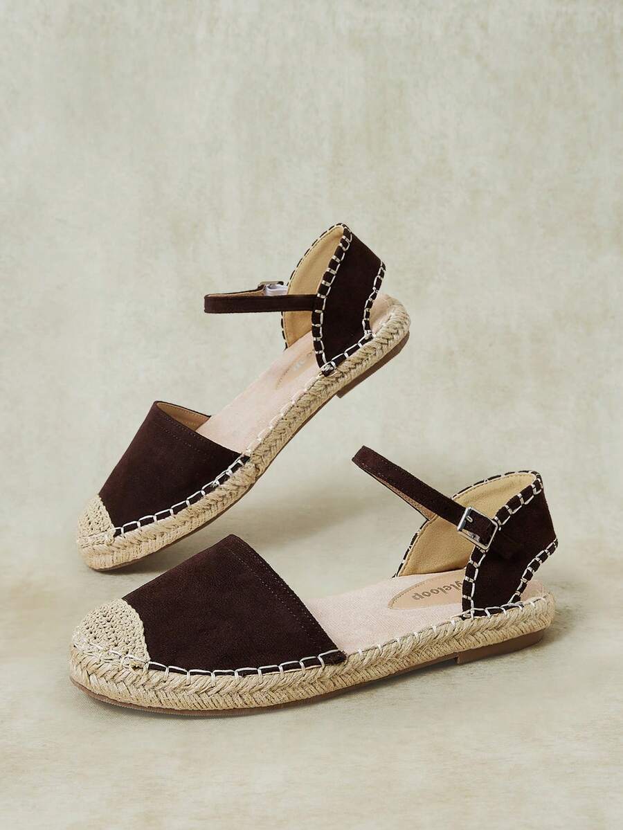 Styleloop Ladies, Straw Twine, Buckles, Lame Heels, Platform Flats. - Rust Brown - View 1