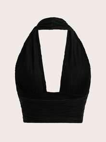 SHEIN ICON Top Recortado Sin Respaldo Con Cuello Halter Y2k Sólido - Negro - Ver 2