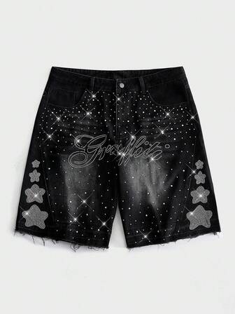 Street Life Shorts de mezclilla casuales lavados con strass para hombre