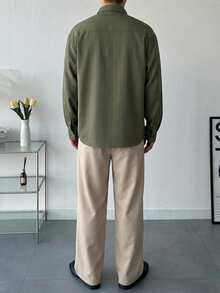 DAZY Spring/Autumn Long Sleeve Army Green Shirt With Apricot Long Pants Embroidered Chest Commuter Men's Shirt Set - Multicolor - View 2