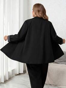 SHEIN CURVE+ 女款大尺碼時尚黑色雙排扣西裝外套 - 黑色 - 查看 2