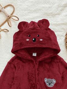 LMoss Kids 兒童小男孩針織純色刺繡連帽休閒秋冬開襟外套居家服 - 酒紅色 - 查看 4